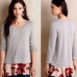 Little Yellow Button Gray Long Sleeve Layered Shirt Top peach red floral